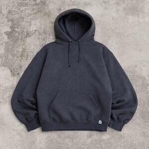 Russell Athletic Hoodie Dark Heather Grey XL 90s Vintage USA Style Cropped Boxy